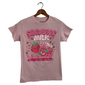 Buzz Pink Strawberry Milk Short Sleeve T-Shirt Womens Small 0379